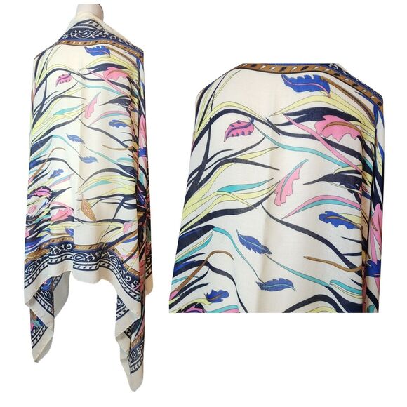 Pretty Persuasions Accessories - Pretty Persuasions Cream Multicolor Art to Wear Artsy Boho Scarf Wrap 72 X 37